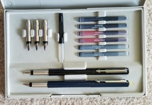 Parker The Calligraphy Set Fountain Pens Nibs Ink Cartridges Instructions Case