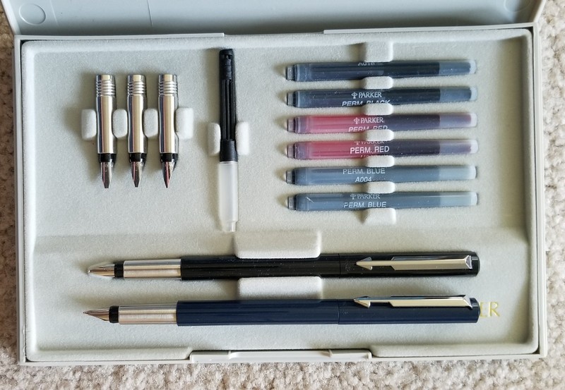 Parker The Calligraphy Set Fountain Pens Nibs Ink Cartridges Instructions Case
