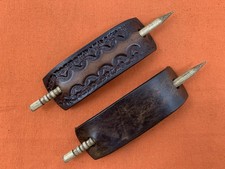 2 Leather Hair Barrettes w Sticks, Ponytail Narrow, Western, Handcrafted 367