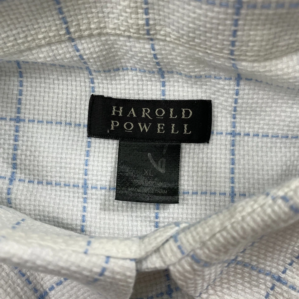 Harold Powell XL 100% Cotton White Plaid Long Sleeve Button Up  (slight stain) - Image 3 of 4