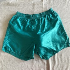 Vintage 80’s 90’s Men’s Turquoise Green Nylon Satin Football Shorts Size M Gr 6