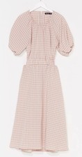 Nasty Gal Dress Gingham Puff Sleeves Spring Mid Size 0