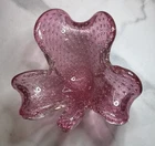 Vtg Murano Handmade Art Glass Cranberry Silver Inclusions Bullicante Clover Bowl