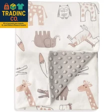 Baby Blanket Soft Minky with Double Layer Dotted Backing, Lovely Animals Printed