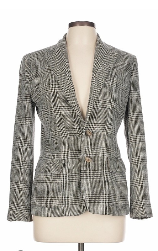 Polo Ralph Lauren Linen 100%Silk  Glen Plaid Blazer Made In Italy Women 12