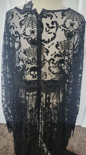 Caftán único vintage talla 1X/16 barroco negro calavera/fleco/agotado manga nuevo con etiquetas - Imagen 4 de 11
