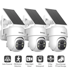 3Pack 2K Solar Security Camera Outdoor, 360° PTZ WiFi Camera PIR Human Detection