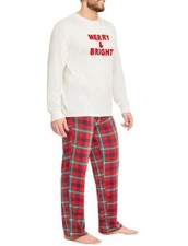 NEW NWT Mens Sz XL Christmas Holiday MERRY  BRIGHT Comfy Lounge Pajama 2 Pc Set