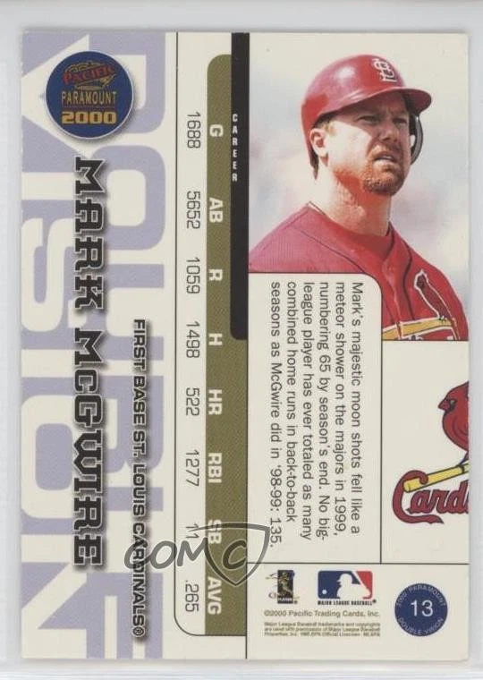2000 Pacific Paramount Double Vision Mark McGwire #13 - Image 2 of 2