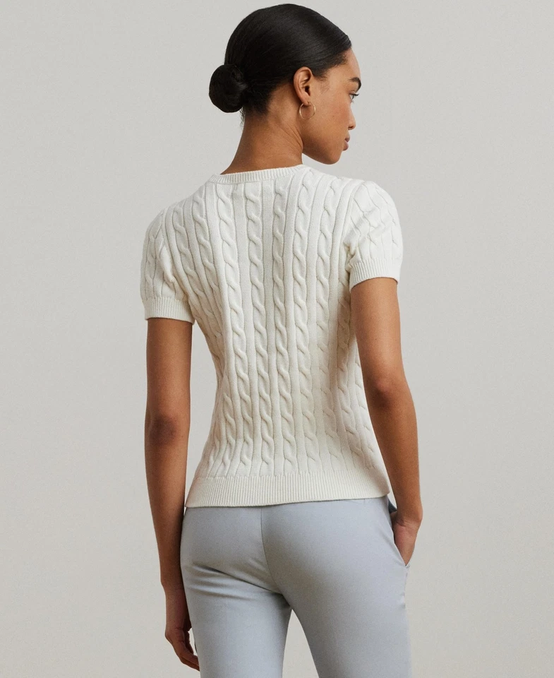 Suéter de manga corta de algodón tejido con cable talla L Lauren Ralph Lauren para mujer Foto 2 de 4