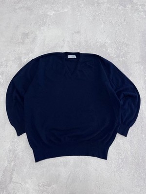 Vintage Ballantyne Pure Cashmere V-Neck Sweater Navy Blue Men's