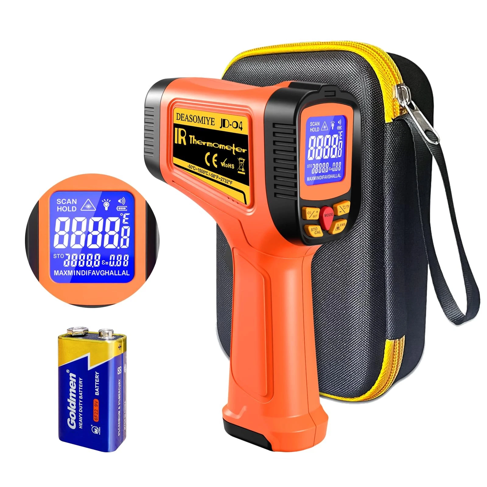 -58°F to 2732°F Digital Infrared Thermometer Gun, 50:1 Distance 50:1, Coral
Opens in a new window or