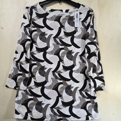 Chicos Coastal Breeze Piper Boat Neck Top 3/4 Sleeve Cocoa Bean Pattern Size 2