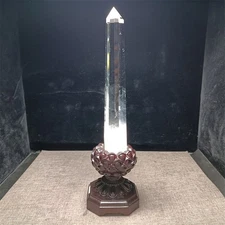 1.32LB Natural Clear Quartz Crystal Obelisk Tower Point Wand Reiki Healing+stand