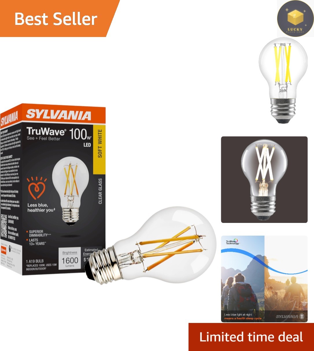 Sylvania TruWave LED A19 Bulb, 100W Equivalent, 15W, Dimmable, 2700K Soft White