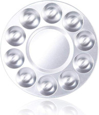 2 Pcs Round Paint Tray Palettes, Metal 10 Well, for Artist Silver