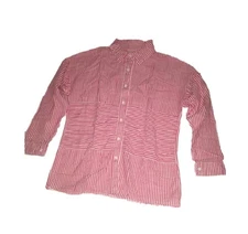 Unbranded top Womens XL red white button up 3/4 sleeve tunic Candy Stripe Beachy