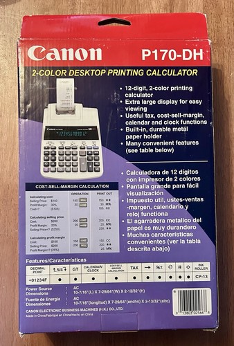 Canon P170DH 12 Digit 2 Color Desktop Printing Calculator P170-DH NEW ...