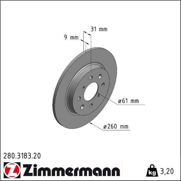 2X Zimmermann 280.3183.20 Bremsscheibe FüR Honda Insight Jazz Ge Gg Gp Za Ze-image