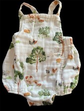 Angel Dear EUC Farm Theme Organic Cotton Muslin Sunsuit Bubble-0-3Mos