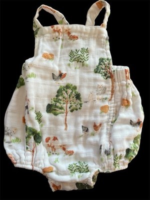 Angel Dear EUC Farm Theme Organic Cotton Muslin  Sunsuit Bubble-0-3Mos