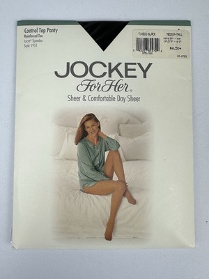 Vintage Jockey For Her Day Sheer Pantyhose Med Tall Tuxedo Black Control Top