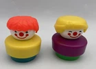 Fisher Price Little People Vintage 1990 Chunky CLOWN Set of 2 Purple Red Yellow