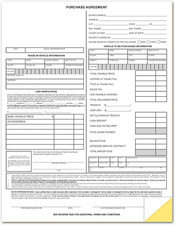 Vehicle Purchase Agreement Forms 2-Part 100 per Pack Car Dealership Sales Record