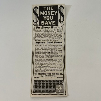 The Keystone Steel and Wire Co. Square Deal Lock Peoria IL 1912 Ad SAG9-8