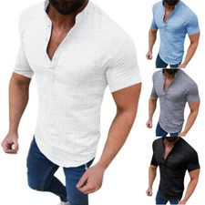 Man Short Sleeve Muscle Shirt Summer Casual Slim Blouse V-Neck Tee T-shirts Tops