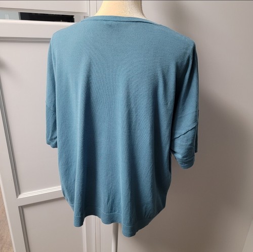 Eileen Fisher Round Neck Top Tencel Stretch River Blue Lagenlook Boxy Sz Large - Picture 5 of 12