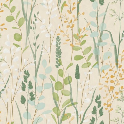 Grandeco Life Karuna Wiesengrün Tapete A76202 - Wildgras Blumen Blätter