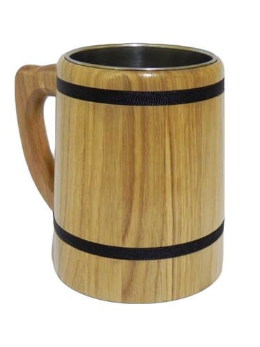 Wooden Oak Beer Mug Cup Tankard Mane in EU Very Solid Father's Day 1 pint - Picture 7 of 19