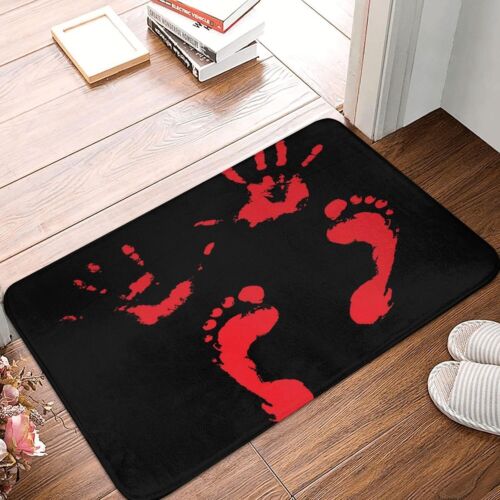 Bath Mat Funny Red Bloody Handprints and Footprints Quick Dry Bathroom Rugs Non