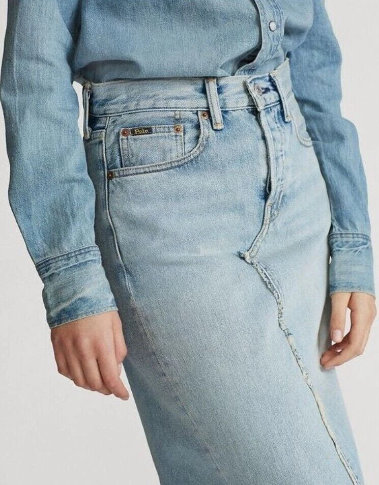 NWOT Polo Ralph Lauren Women's Stone Wash Denim Slit Pencil Style Skirt - Image 3 of 4