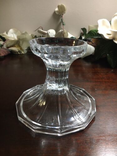 Clear Glass Candlestick Taper or 3”Pillar Candleholder Ribbed 12 Sided Base 4”T - Picture 1 of 8
