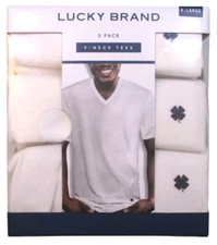 GENUINE 3 PACK LUCKY BRAND COTTON BLEND WHITE V NECK T SHIRT UNDERSHIRT S M L XL