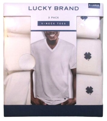 GENUINE PACK LUCKY BRAND COTTON BLEND WHITE V NECK T SHIRT UNDERSHIRT S M  L XL
