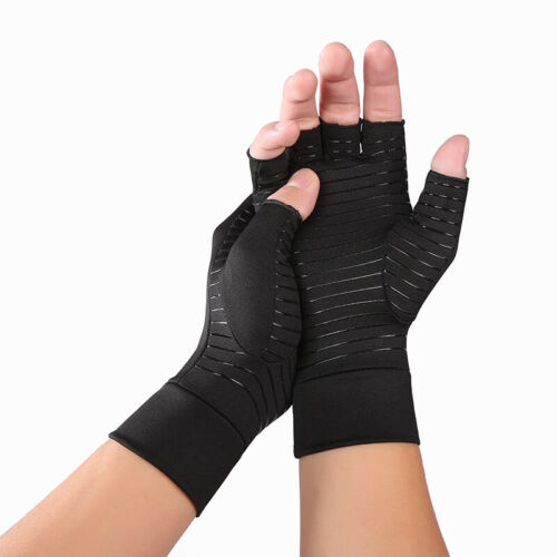 Copper Compression Gloves Anti Arthritis Fingerless Pain Relief Joint Support . - Picture 11 of 13