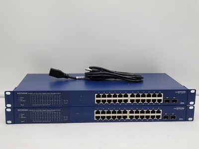 LOT OF 2 NETGEAR GS724TPv2 ProSAFE 24-port PoE+ Smart Managed Switch AND 2 SFP