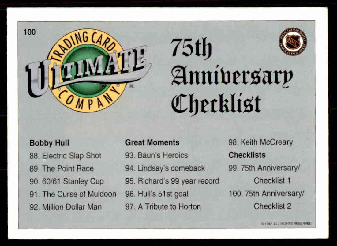 199293 Ultimate Trading Card Company Original Six Checklist 100 eBay