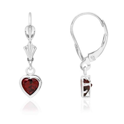 14K White Gold Bezel Heart Simulated Birthstone Leverback Dangle Earrings 5mm