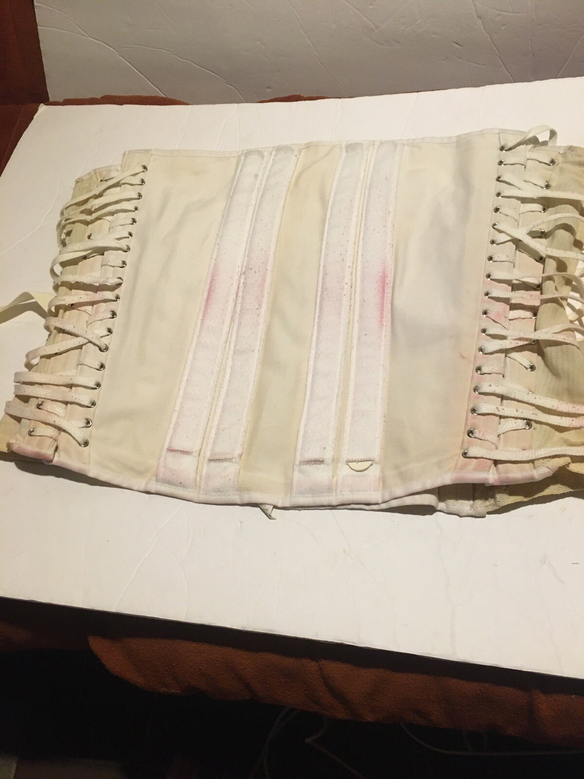 ANTIQUE Lace Up Sides Cotton CORSET S-XS - image 4