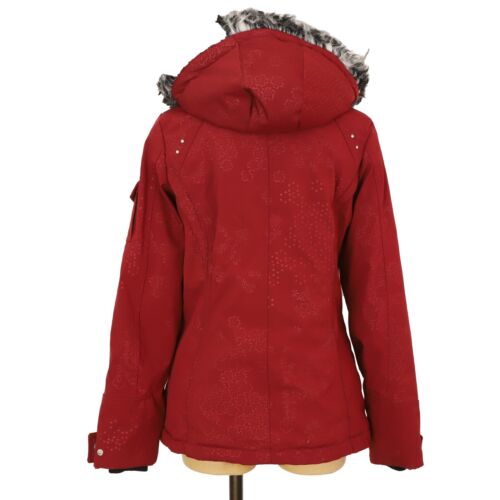 ZEROXPOSUR Puffer Coat Size S Zip Fur Hooded Embroidered Garnet Red EUC B38 - Picture 3 of 6