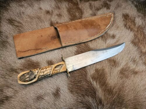 Gaetan Beauchamp Knife - Custom Damascus Bowie - Scrimshaw - Original Sheath