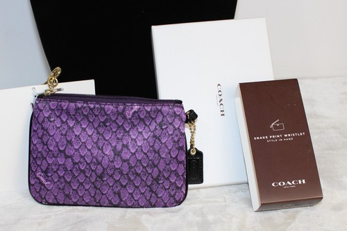 Coach Taylor Purple Snake Print Wristlet Black Leather Trim - Picture 3 of 6