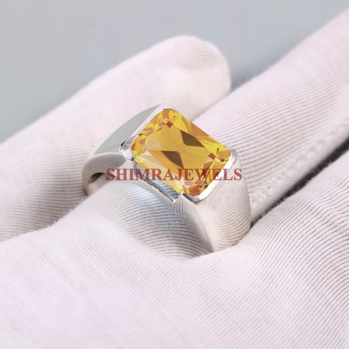 Natural Citrine Gemstone With 14K White Gold Plated Silver Ring for Men's #103 - Picture 10 of 13