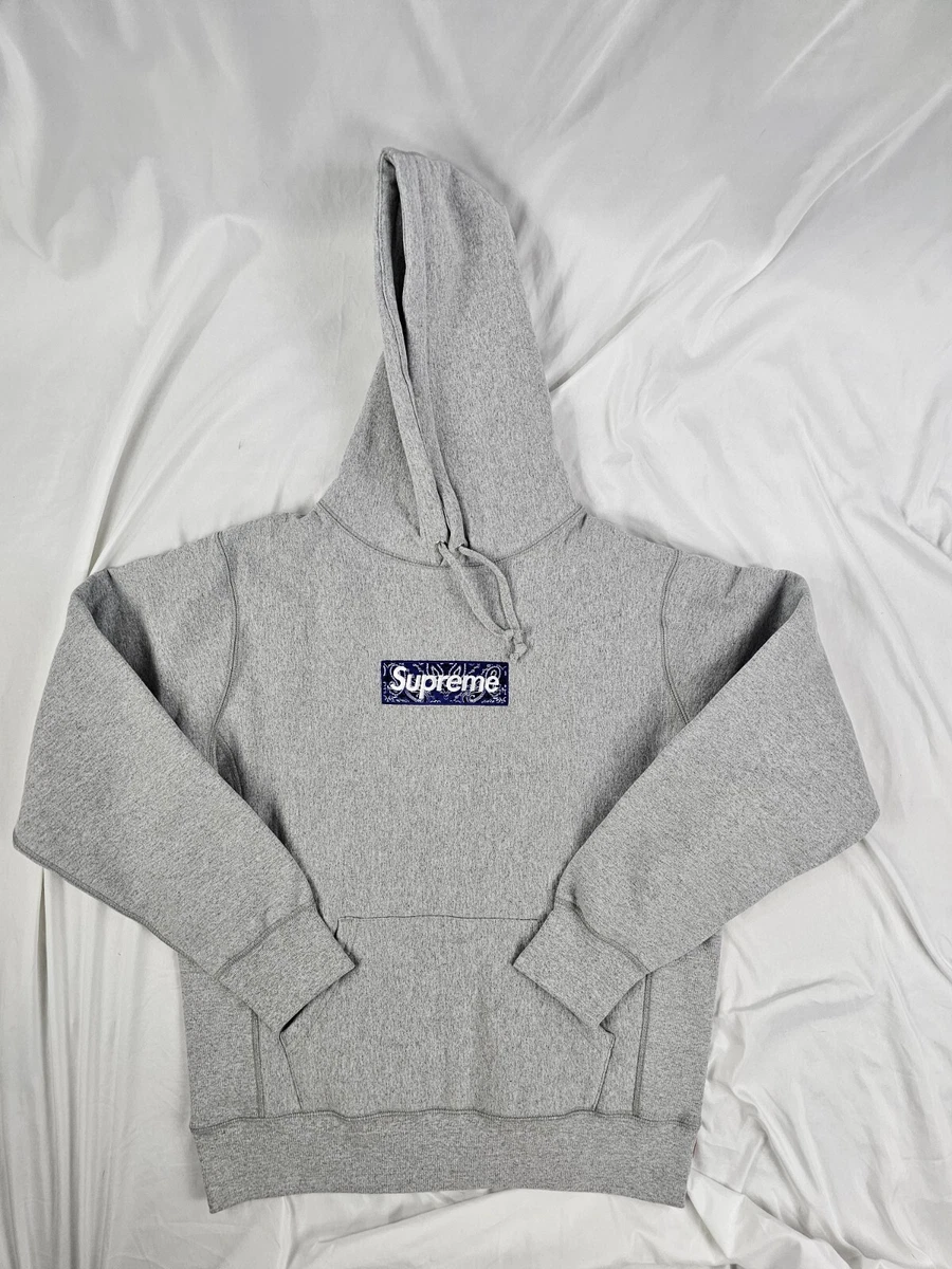 Supreme Bandana Box Logo Hooded Sweatshirt Heather Grey Size