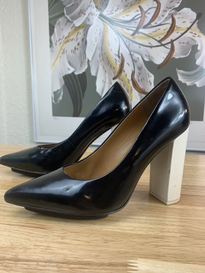 Phillip Lim Patent Leather Black White Platform Pumps US 9 EU 39 Block Heels - Image 4 of 4