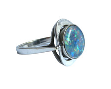 Eleganter Vintage 585 Weißgold Damen Ring mit Opal-Triplette - Gr. 51